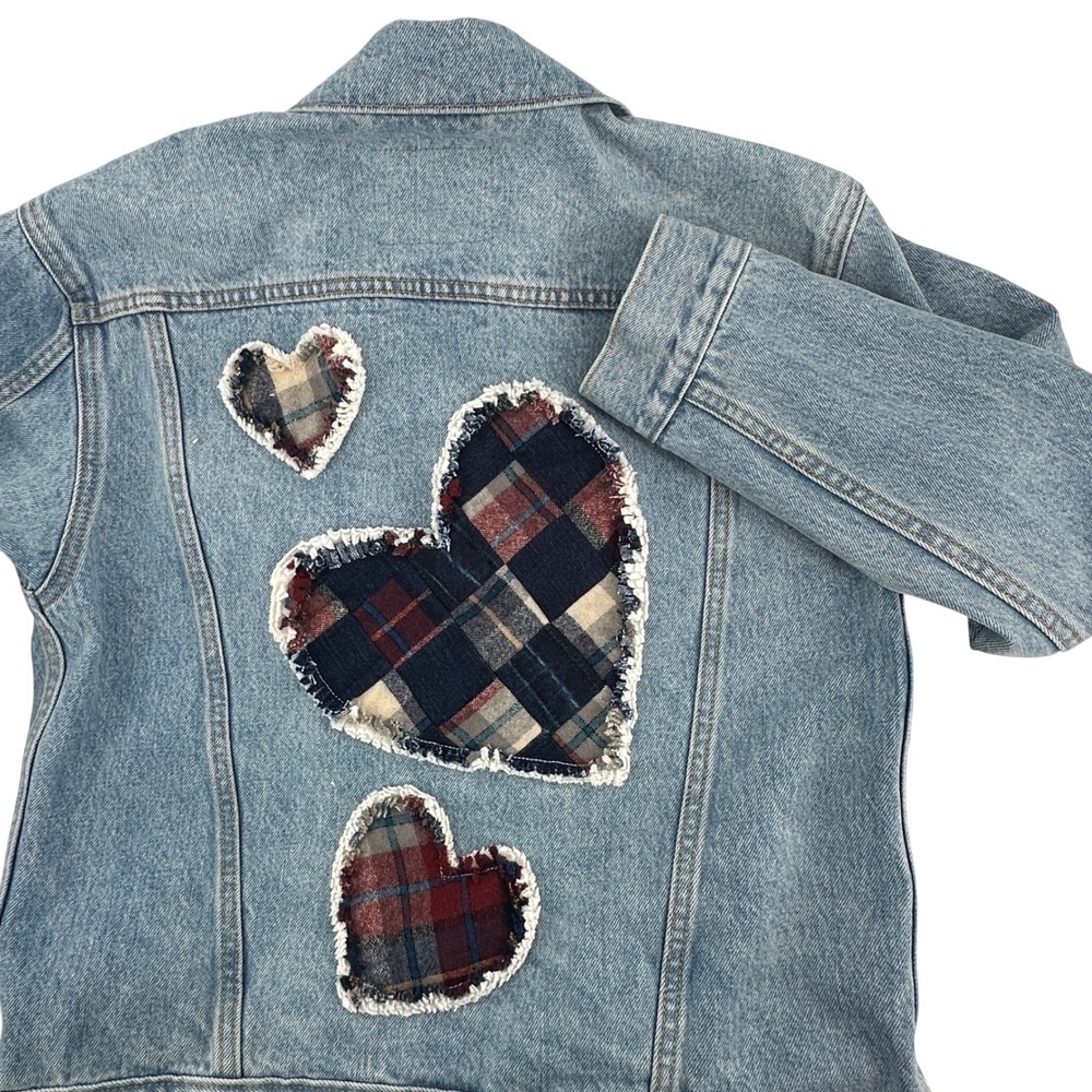 Levi Strauss Denim Trucker Jacket Custom‎ Heart Patches Size S